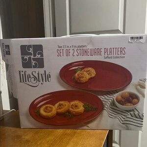 LifeStyle Red Stoneware Platters Set
